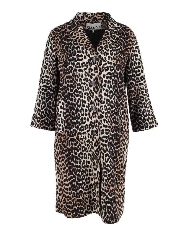 Low Prices Ganni Leopard Print Coat in Animal Print Wool