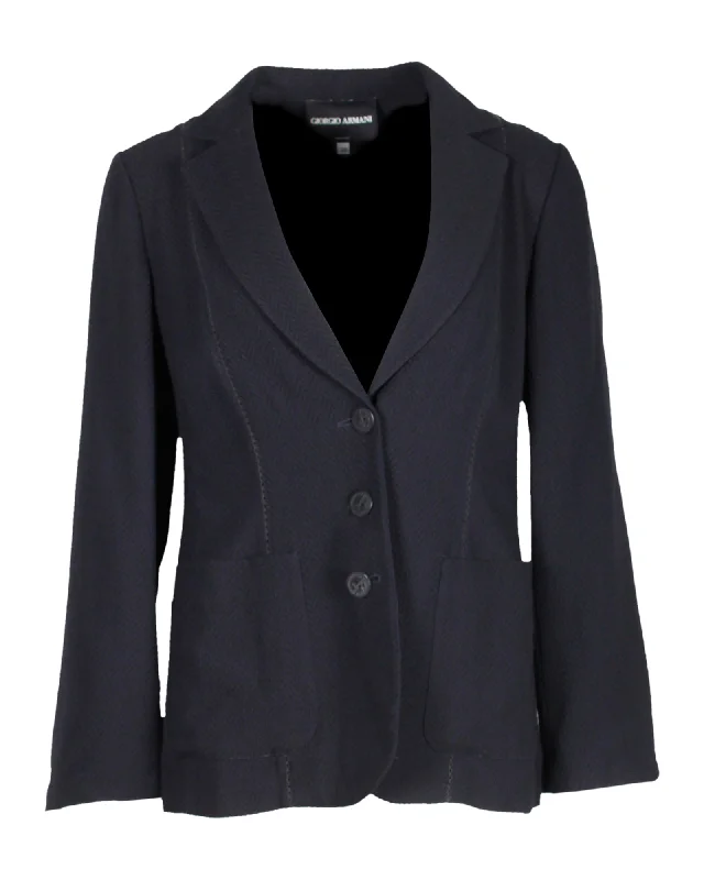 Clearance Sale Giorgio Armani Single-Breasted Blazer in Navy Blue Viscose