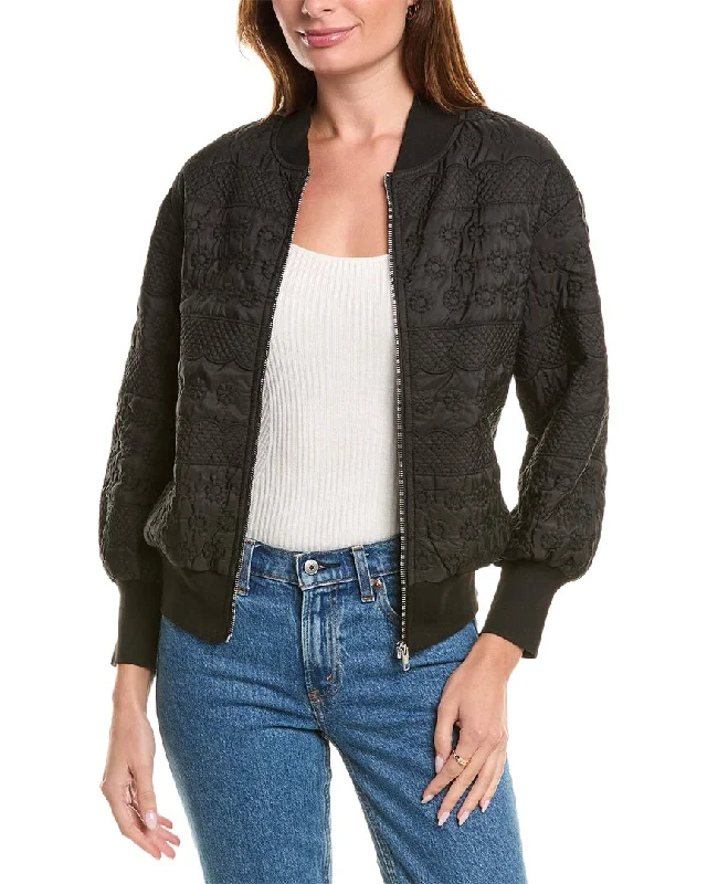 Final Markdown Gracia Floral Embossed Zip-Up Bomber Jacket
