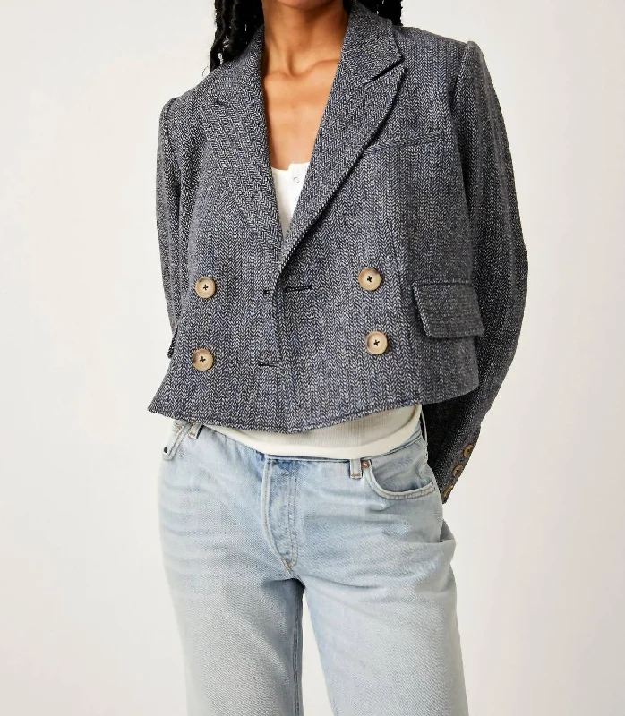 Huge Savings Heritage Double Breasted Crop Blazer In Grey