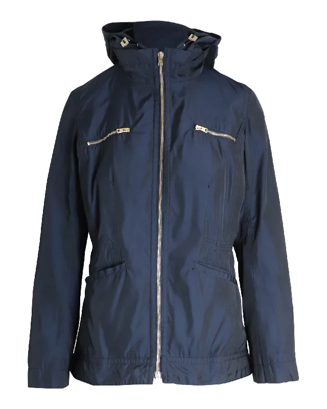 Super Bargain Herno Hooded Zip Jacket in Navy Blue Polyamide