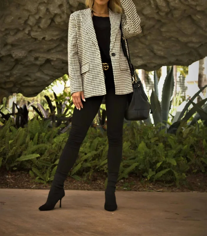 Weekend Deal Houndstooth Blazer With Bee Patches In Praline Multi