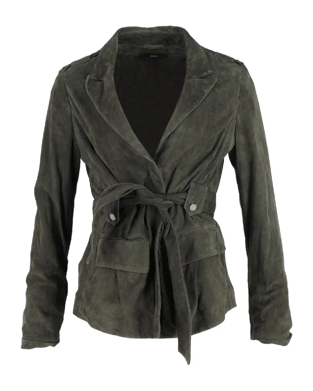 Stock Up and Save Hugo Boss Belted Jacket in Green Suede