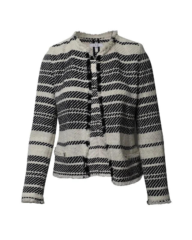 Can't Miss IRO Zlata Striped Tweed Jacket in Black and White Cotton