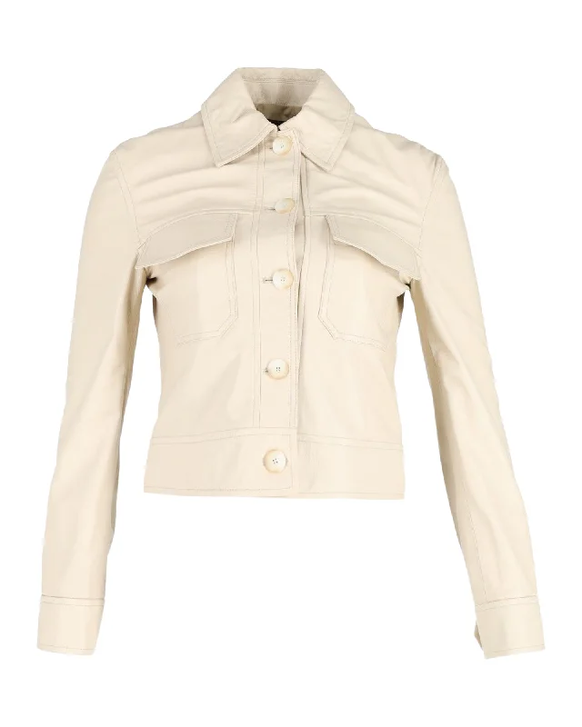 Deep Discounts Joseph Buttoned Jacket in Beige Leather