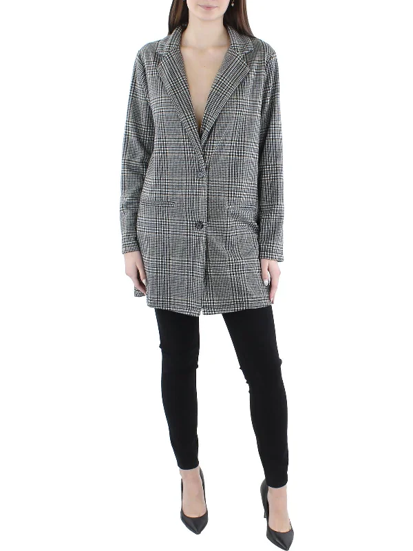 Early Access Juniors Womens Woven Plaid Two-Button Blazer