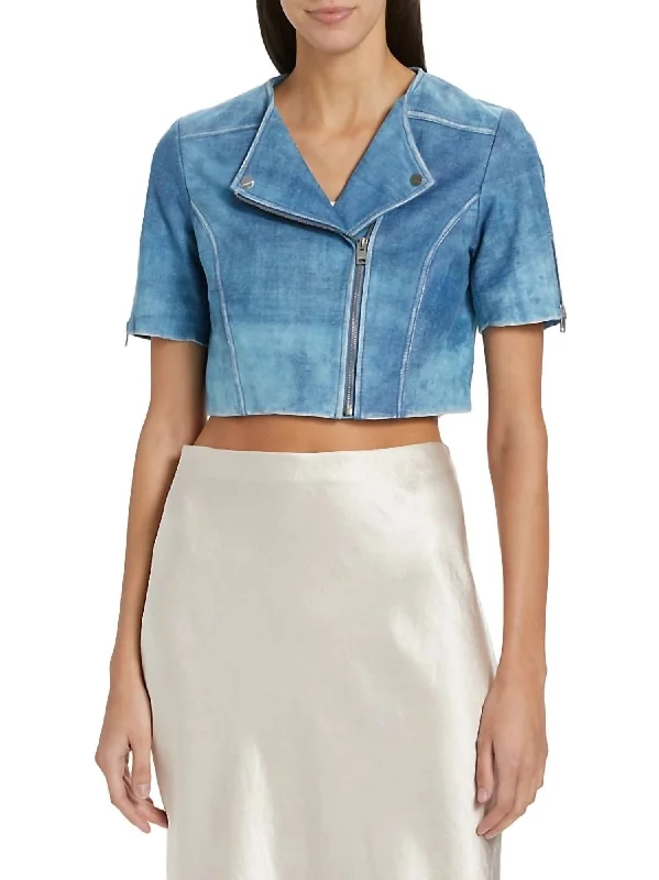 Price Fest Kirsi Leather Jacket In Distressed Indigo