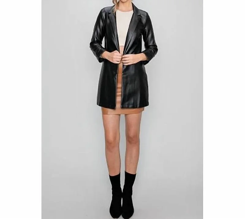 Warehouse Sale Lightweight Faux Leather Blazer In Black