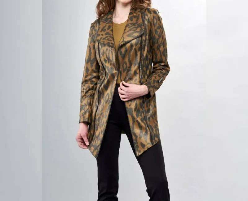 Exclusive Access Liquid Sage Leopard Print Long Metal Jacket