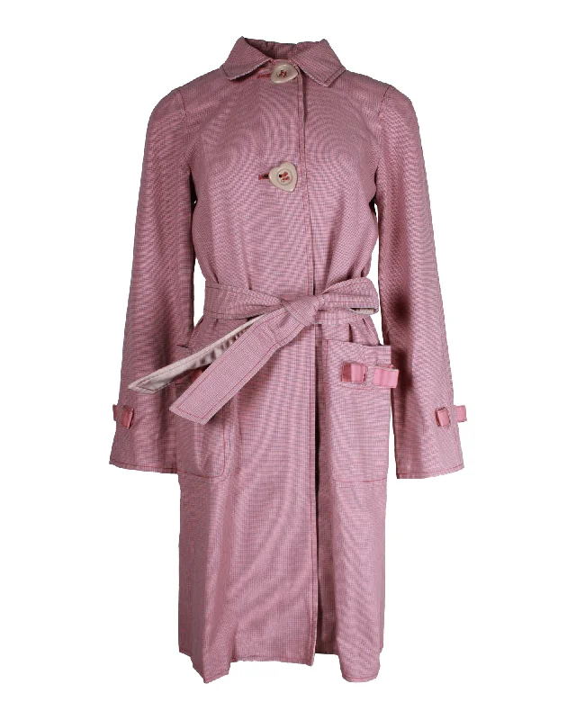 Act Fast Marc Jacobs Micro Plaid Bow Detail Trench Coat in Pink Cotton