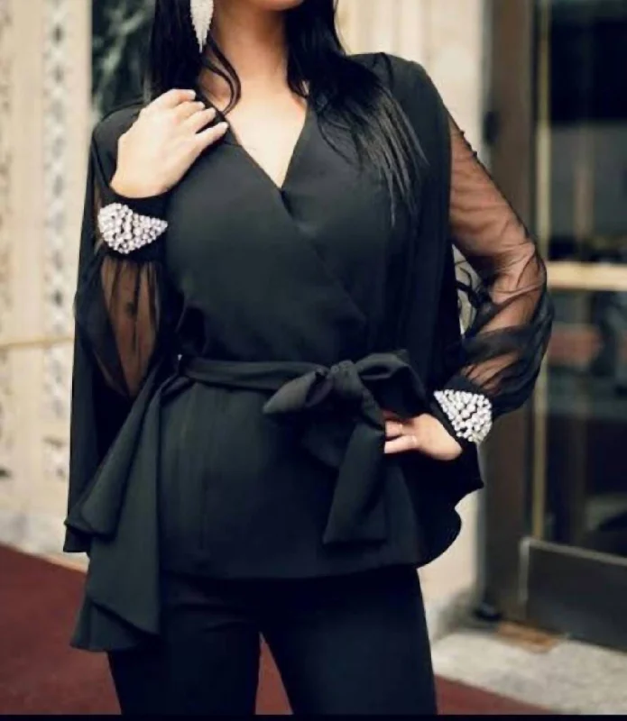 Midnight Madness Mesh Sleeve Tie Jacket In Black