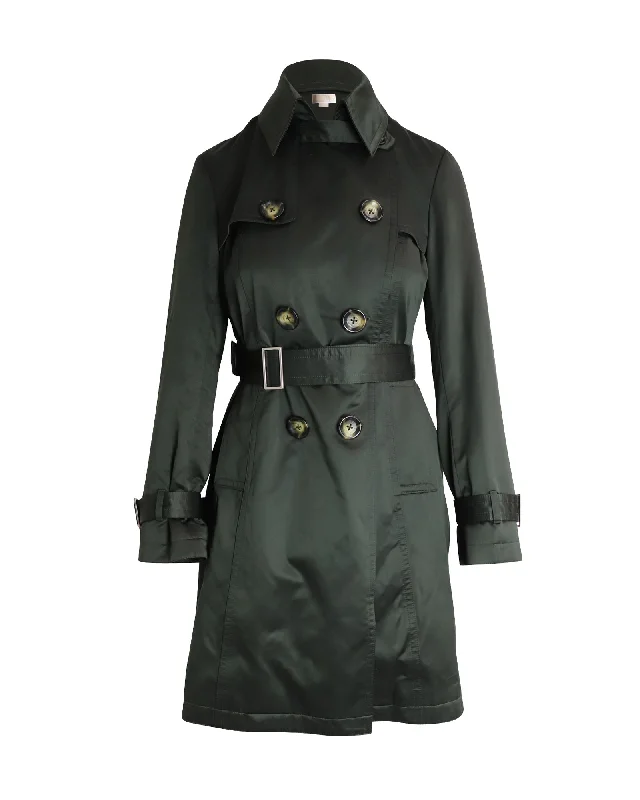 Steals and Deals Michael Michael Kors Double-Breasted Trench Coat in Olive Polyester