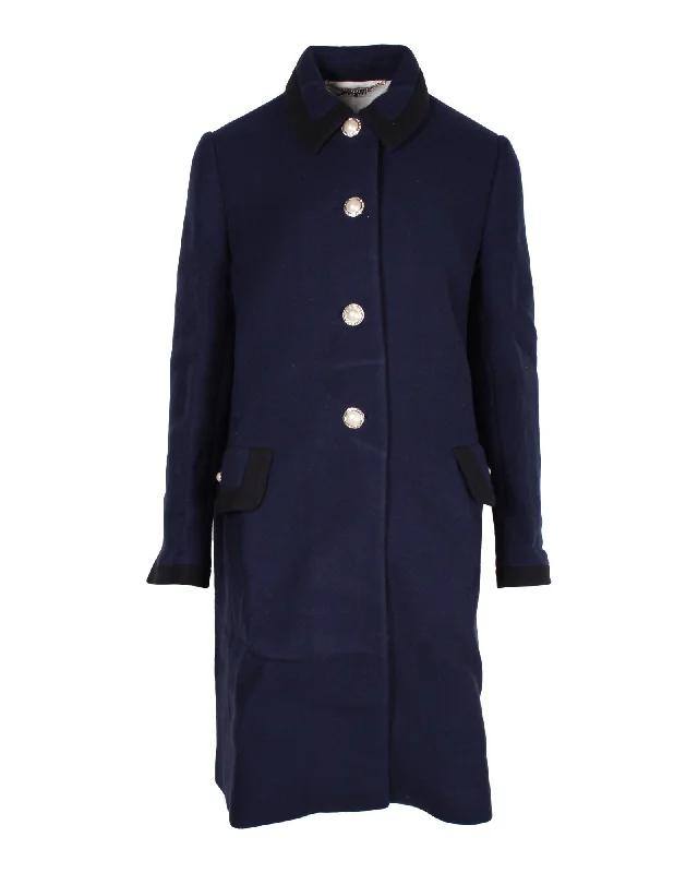 Special Savings Miu Miu Embellished Coat in Navy Blue Wool