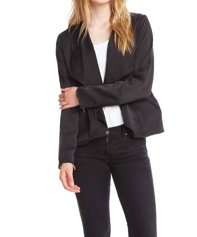 Instant Savings Open Front Collarless Jacket W Zippers In True Black