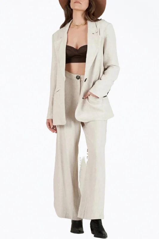 Act Fast Oversized Single-Breasted Linen-Blend Blazer In Wheat