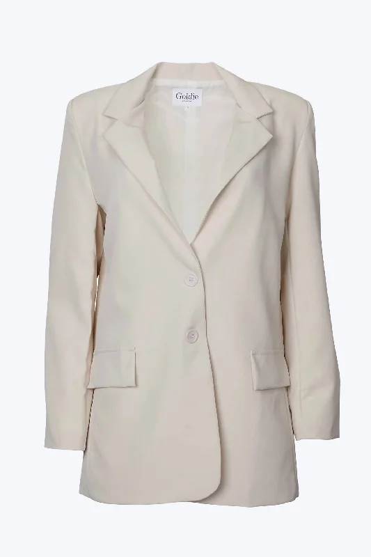 Price Drop Oversized Single-Breasted Twill Crepe Blazer In Ecru