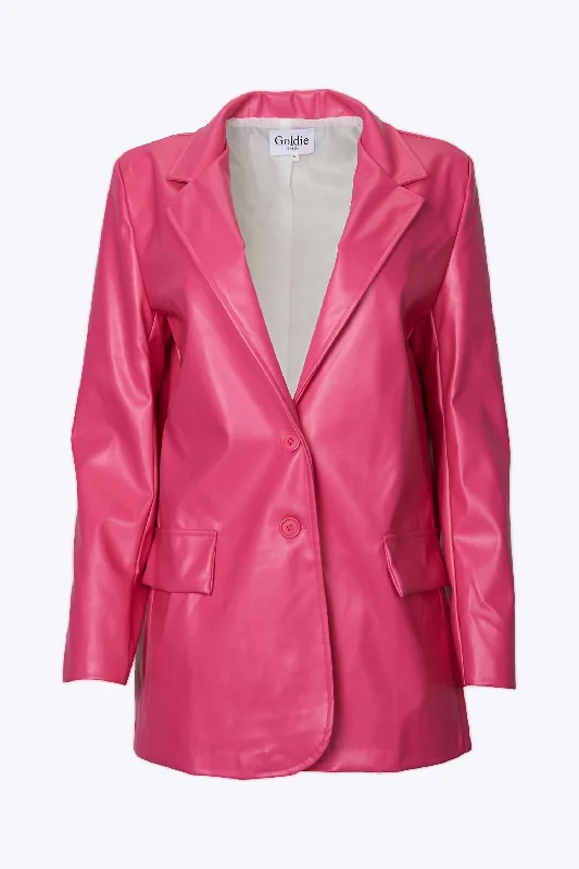 Today's Special Oversized Single-Breasted Vegan Leather Blazer In Hot Pink