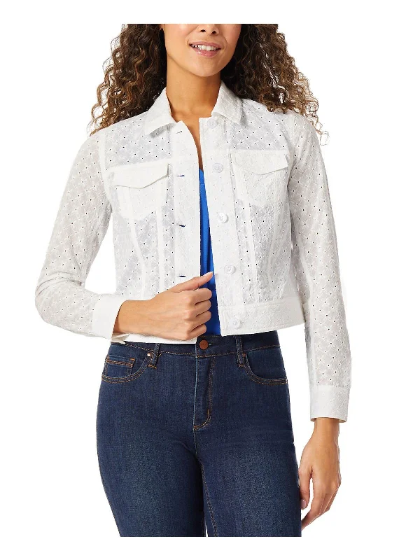 Overstock Petites Womens Eyelet Long Sleeve Trucker Jacket