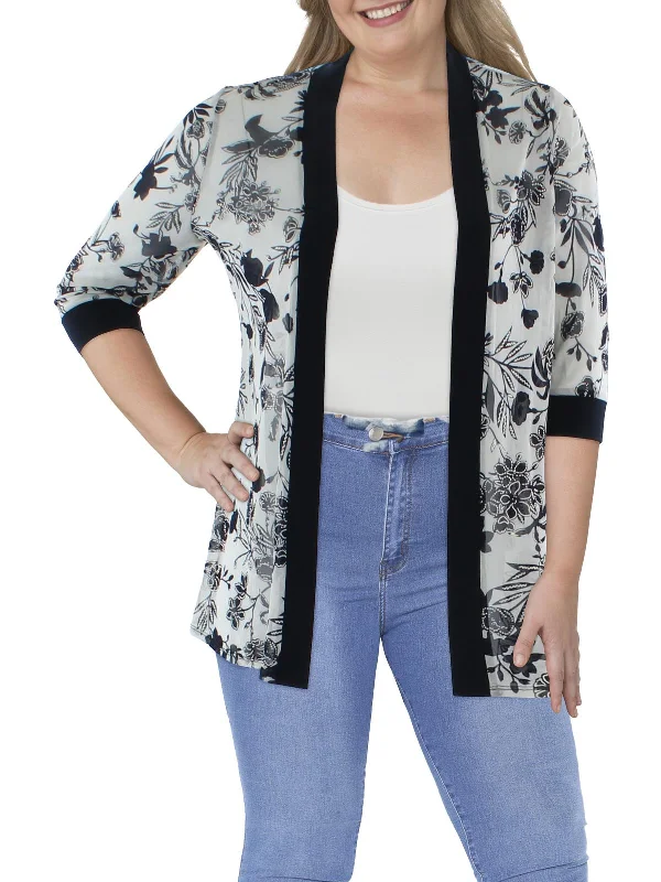 Bonus Savings Petites Womens Mesh Floral Duster Blazer