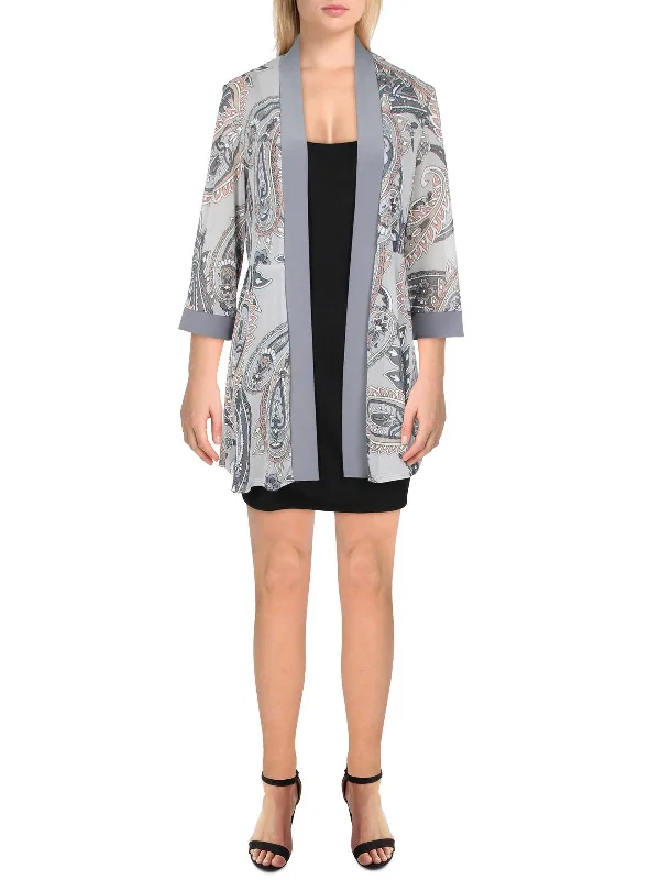 Online Only Petites Womens Mesh Printed Duster Blazer
