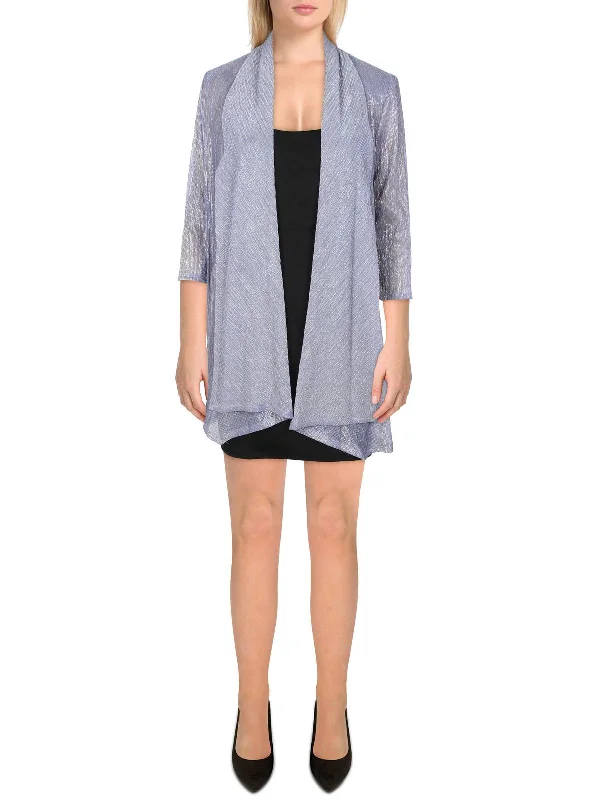 Shop and Save Petites Womens Metallic Drapey Duster Blazer