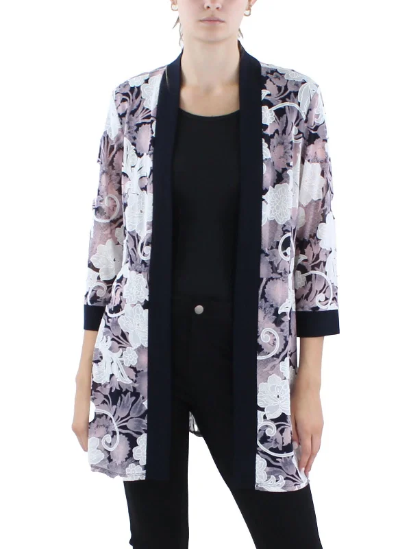 Quick Sale Petites Womens Printed Sheer Duster Blazer
