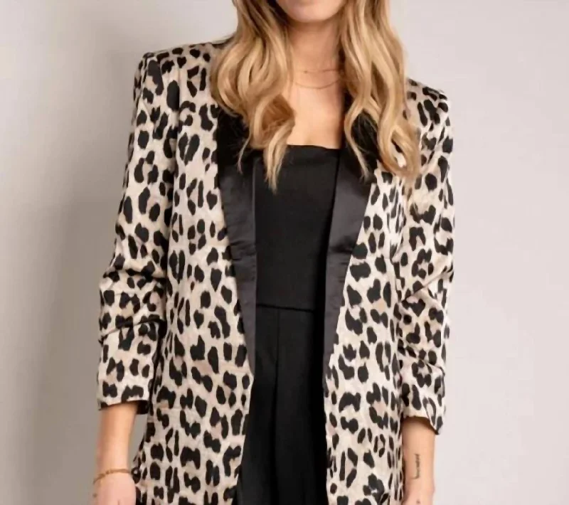 TIME-Limited Offer Plus Leopard Satin Blazer In Taupe