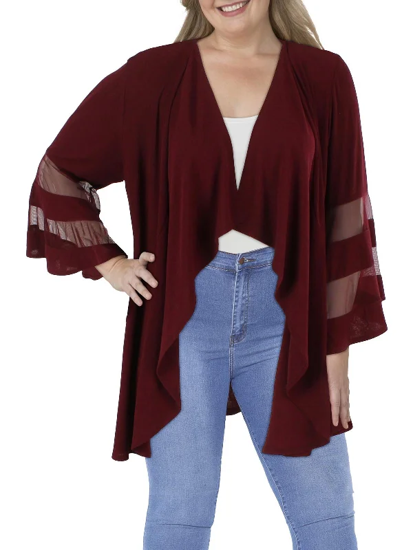 Steals and Deals Plus Womens Knit Mesh Inset Duster Blazer