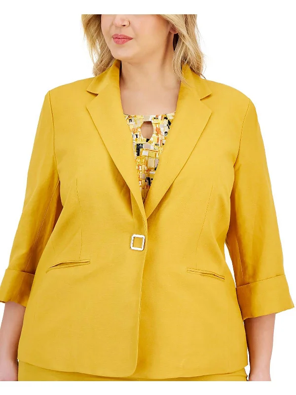 Best Bargains Plus Womens Linen Office One-Button Blazer