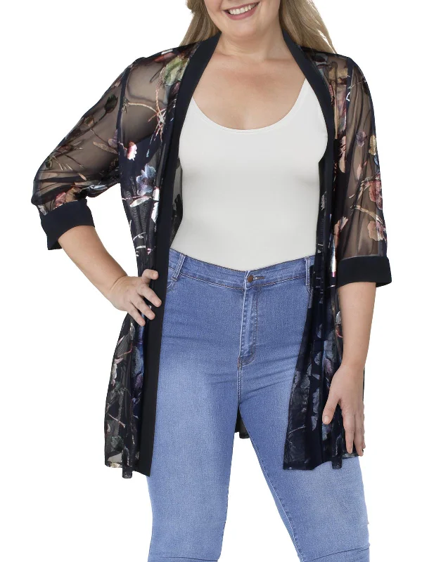 Deal Explosion Plus Womens Mesh Foiled Duster Blazer
