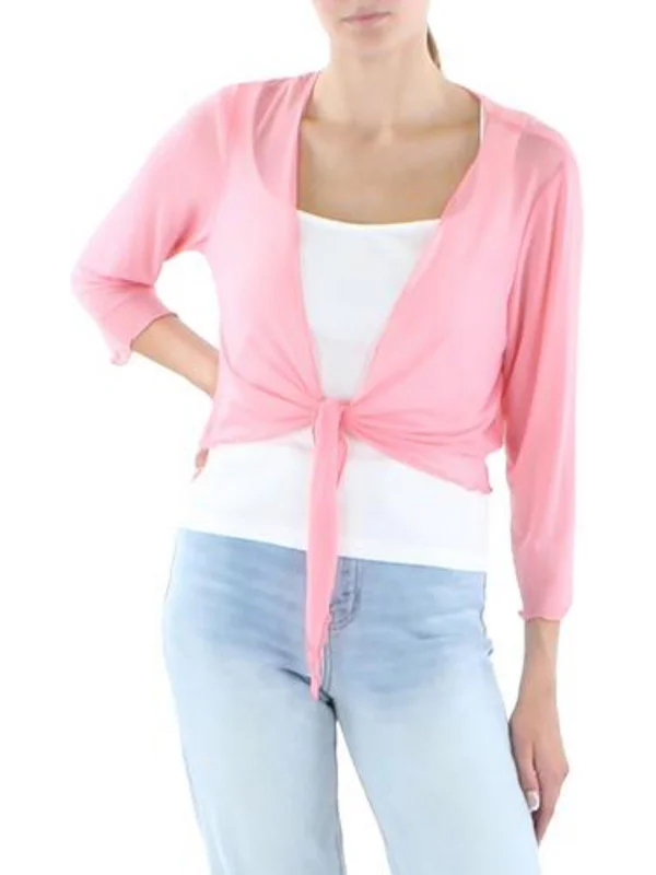 Time-Limited Offer Plus Womens Mesh Tie Front Bolero