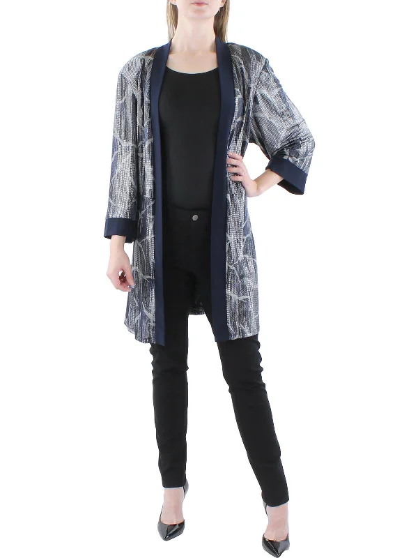 Deal Dash Plus Womens Metallic Open Front Duster Blazer