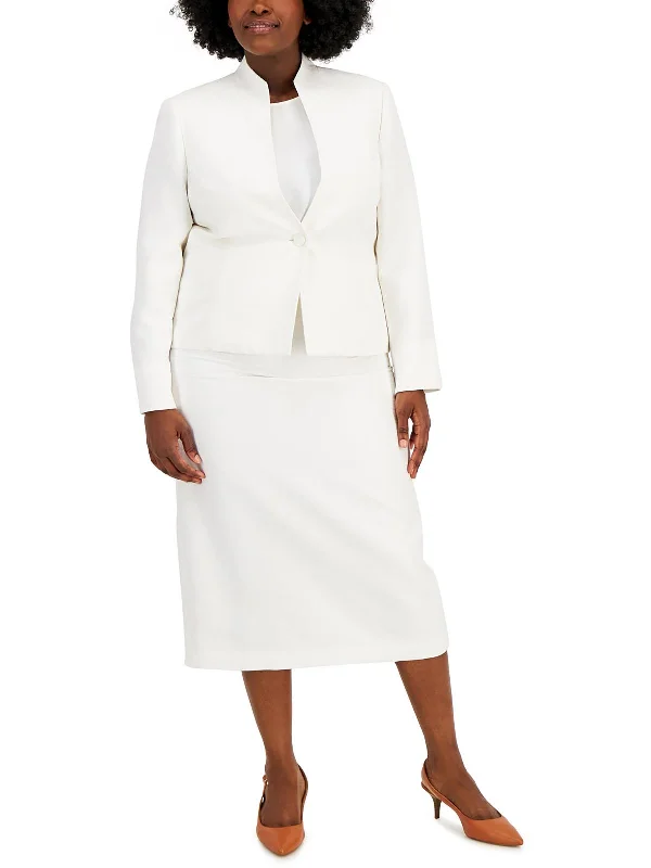 Deal Alert Plus Womens Woven Long Sleeves One-Button Blazer