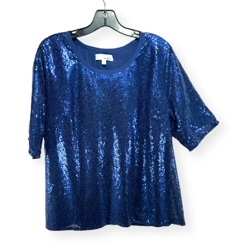 Final Clearance Sequin Blue Top Short Sleeve Isla Maude, Size L