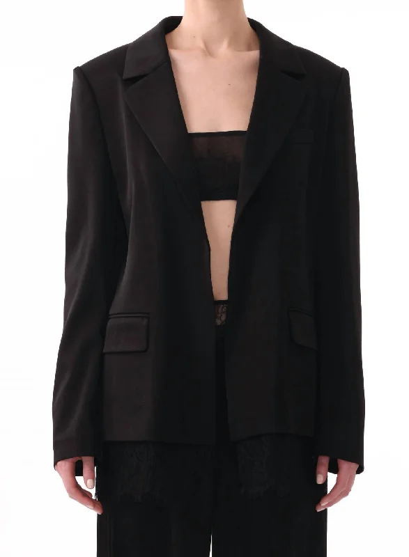 Final Markdown Single Breasted Blazer W/ Lace Hem In Black/black