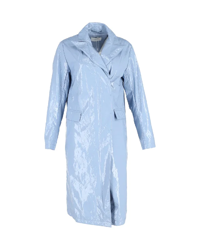Special Promotion Sportmax Faux Leather Trench Coat In Light Blue Polyester