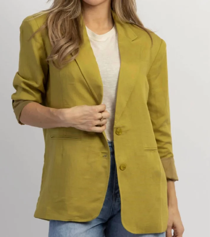 Limited Edition Strictly Biz Button Blazer In Chartreuse