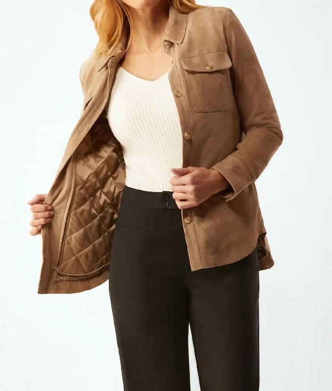Online Exclusive Suede Shirt Jacket In Camel