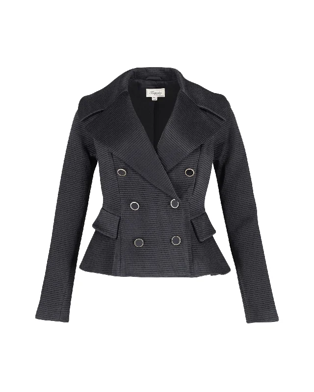 Daily Deals Temperley London Waisted Double Breasted Blazer in Black Nylon