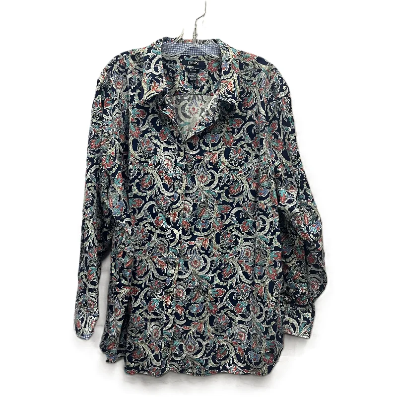 Deal of the Day Top Long Sleeve By Chaps In Blue, Size: 3x