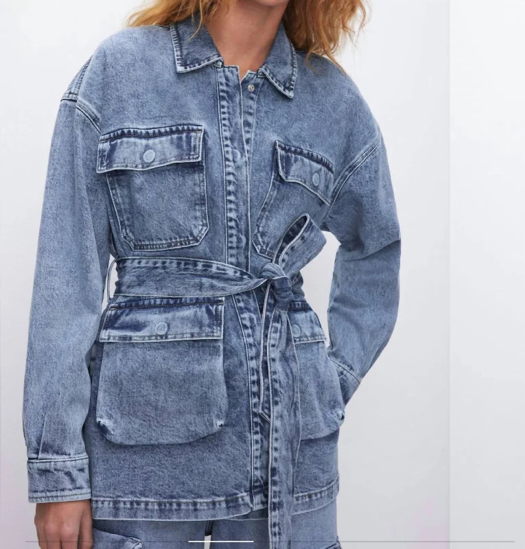 Super Deal Uniform Denim Cargo Jacket In Blue Denim