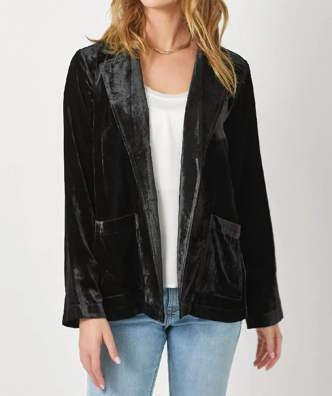 Members Only Velvet Open Jacket In Black