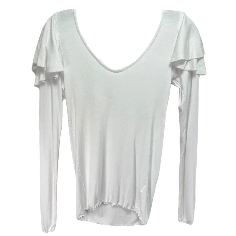 Don't Wait On Rewind Soft Stretch Ruffle Tee Top We The Free In White, Size S