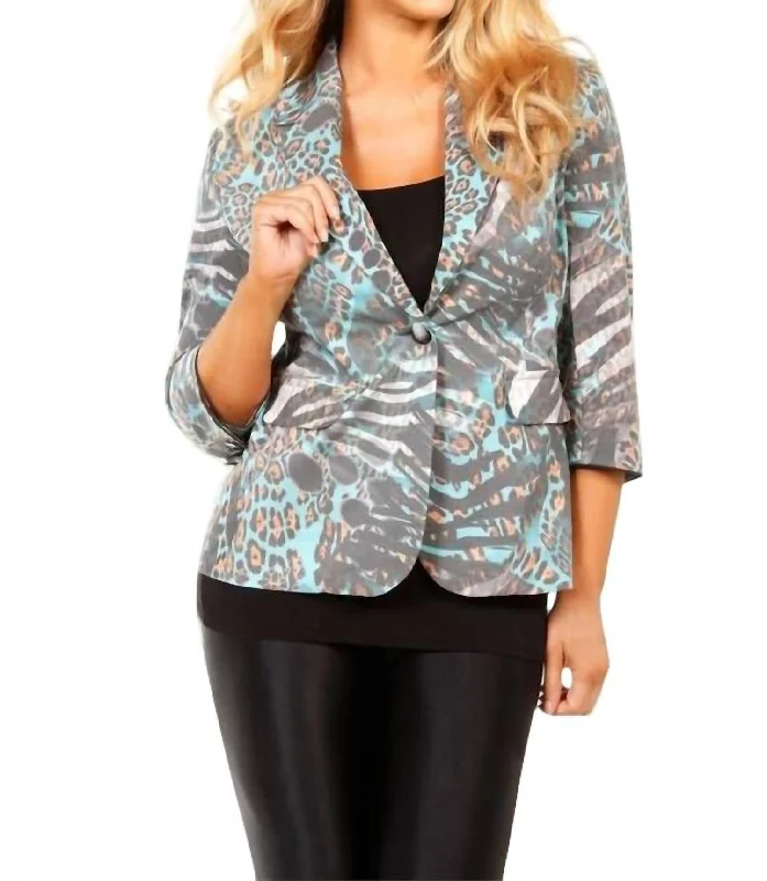Discount Days Wild One Button Blazer In Aquawhite