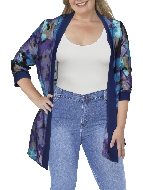 Savings Event Womens Chiffon Printed Duster Blazer