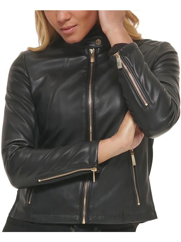 Midnight Madness Womens Faux Leather Cold Weather Motorcycle Jacket