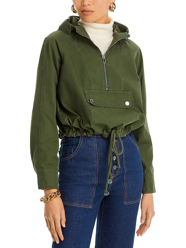 Instant Savings Womens Front Pocket Hooded Shirt Jacket