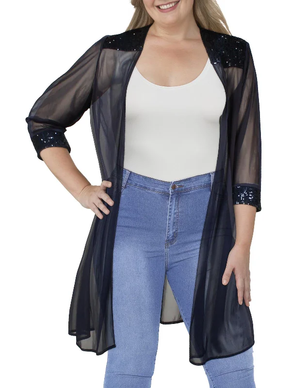 Deal Mania Womens Knit Embellished Duster Blazer