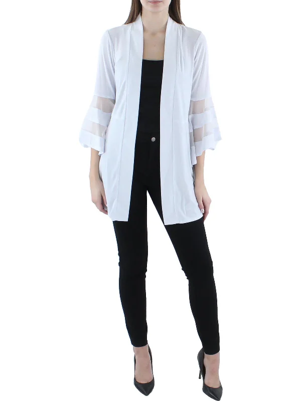 Can't Miss Womens Knit Mesh Inset Duster Blazer
