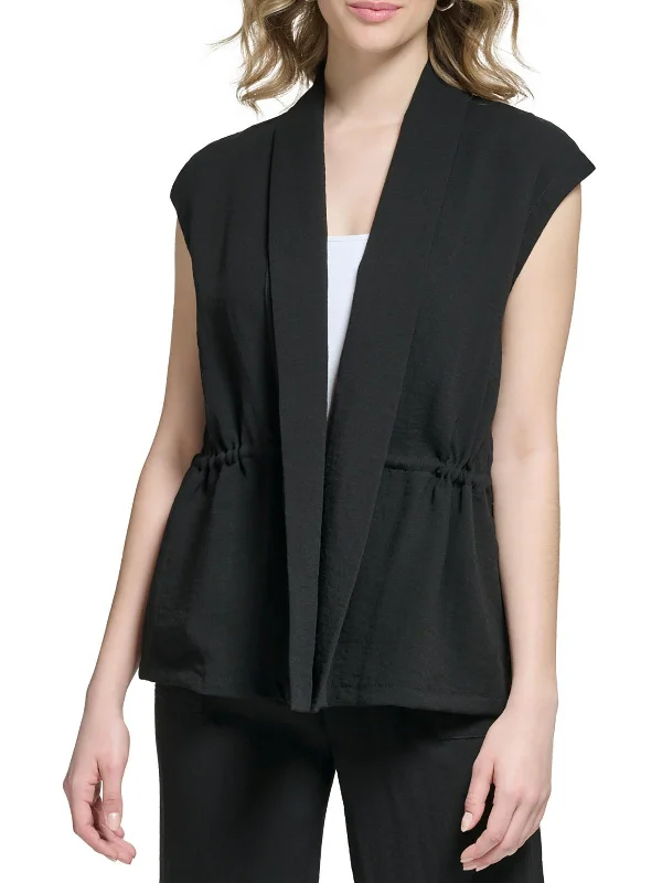 Act Fast Womens Shawl Collar Sleeveless Open-Front Blazer